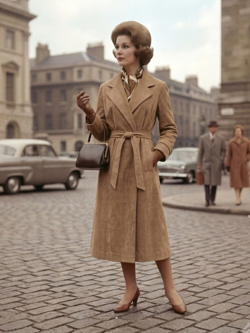 NEW Vintage 50s 60s Count Romi LTD Ultrasuede Belted Trench Coat in Tan Size 8